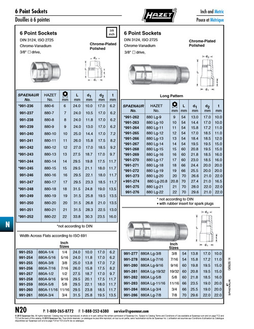 3/8" Drive Socket 6 Point 5/16" Chrome Vanadium Chrome Plated Polished   991-254