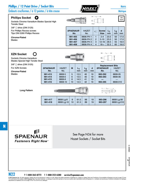 3/8" Drive Socket With Bit For Xzn Screws - Long Shaft 8Mm Xzn Long Chrome Vanadium Chrome Plated Steel Bit   991-417