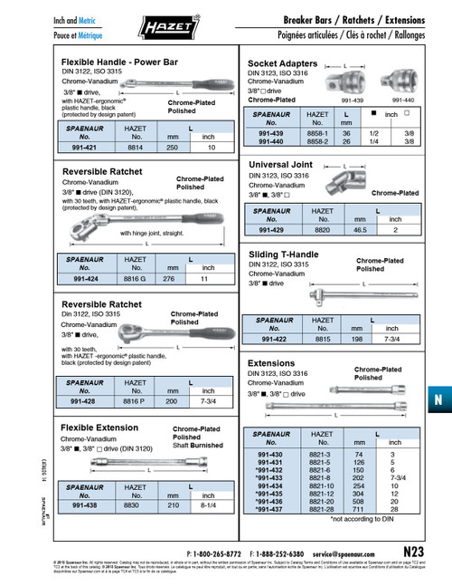 3/8" Drive - Extension - 6" Long Chrome Vanadium Chrome Plated Polished   991-432