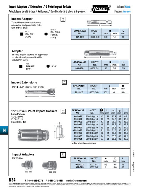 1/2" Drive Impact Socket 6 Point Safety Spring/Pin Deep Pattern 16 Mm Special Chrome Vanadium Burnished   991-954