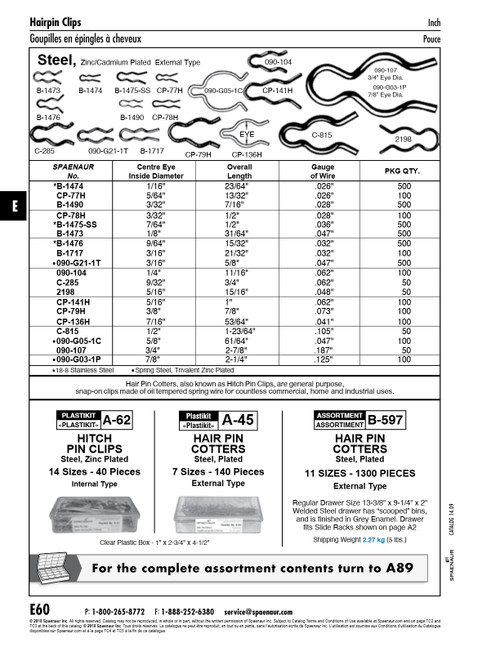Hairpin Cotter External Type 3/16" Centre Eye21/32" L.032"Wire Steel Zinc Plated   B-1717