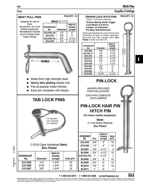 Pin-Lock Hitch Pin With Hairpin Shoulder Style 5/8" Dia X 4-1/2" Usable Lgth Med Carb Steel Stress Rel'D Zinc Plated   B-2005
