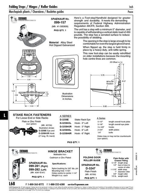 Stake Rack Hook Right-Hand 6" Pin Length Ductile Iron Zinc Plated   D-3258H6R