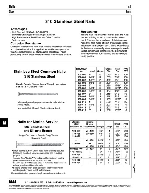 Boat Nail Flat Head Ringed Thread (.120") 12 Ga. X 1 1/4" Silicon Bronze Plain   MH-162
