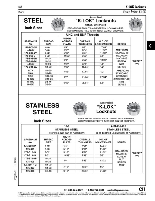 K-Lok Hex Nut W/External Tooth Lockwasher 3/8"-24 Unf (9/16" A/F X 25/64" O/A Thk.) Steel Zinc Plated   N-12K