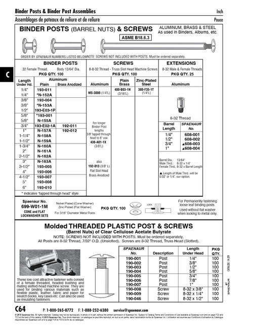 Binder Post Without Screws 1" Lgth (Tapped #8-32) Aluminum Plain   N-157A