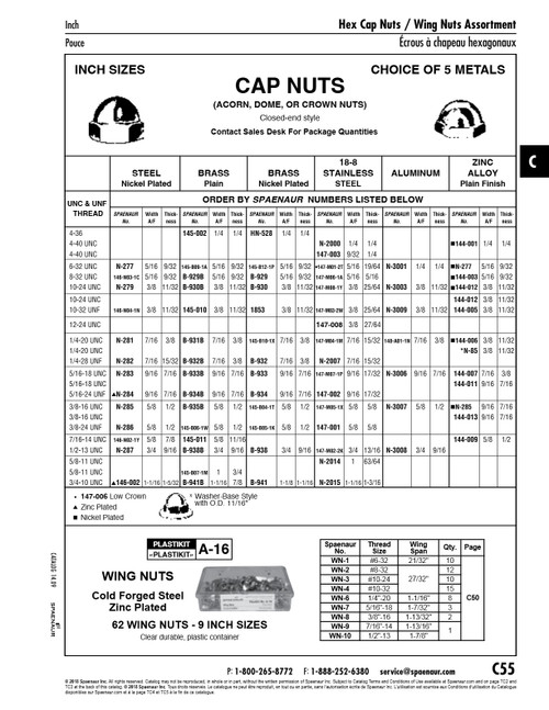Acorn Cap Nut 3/8"-24 Unf (5/8" A/F X 1/2" Th) Steel Nickel Plated   N-286