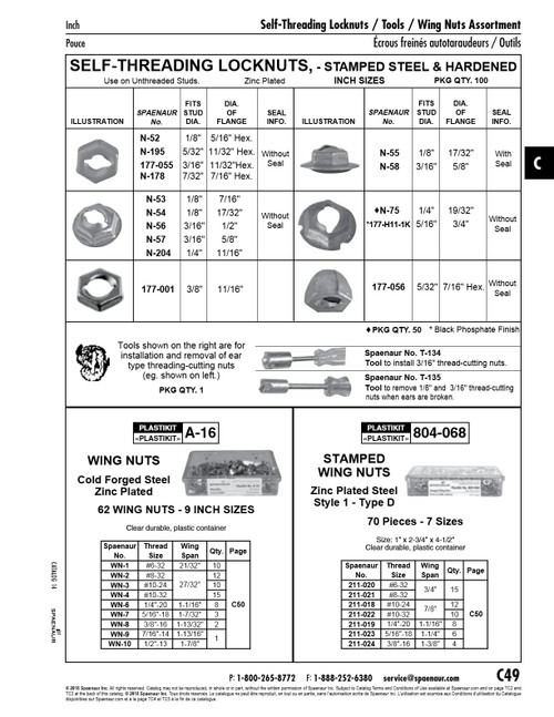 Self Threading Locknut Hexagon Washer Type Without Seal For 1/8" Stud 17/32" Od Flange Steel Mechanical Zinc Plated   N-54