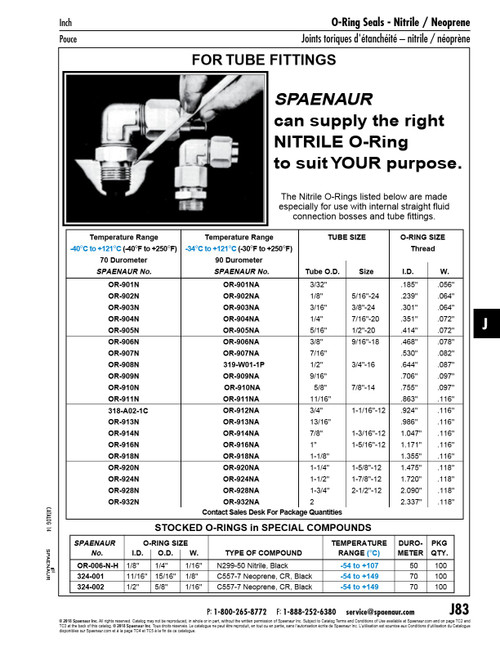 O-Ring Tube Fitting Type Nitrile Duro 70 -40F +250 F 1.047" Id X .116W For 7/8" Od Tube Nitrile   OR-914N