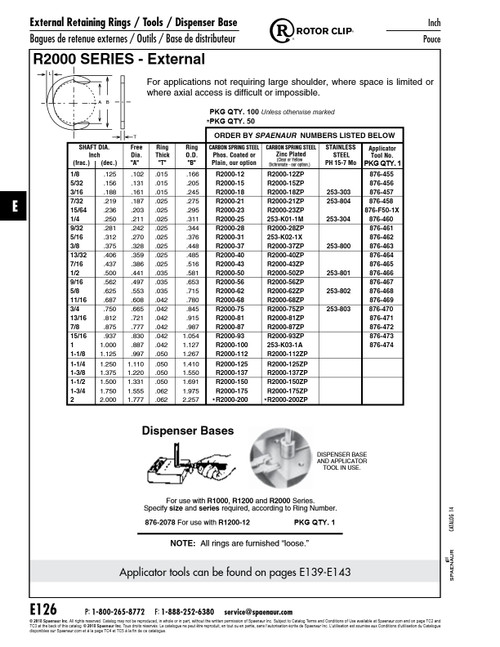 Retaining Ring External 5/8" Shaft X .553" Free Dia X .035"Th High Carbon Spring Steel Plain   R2000-62