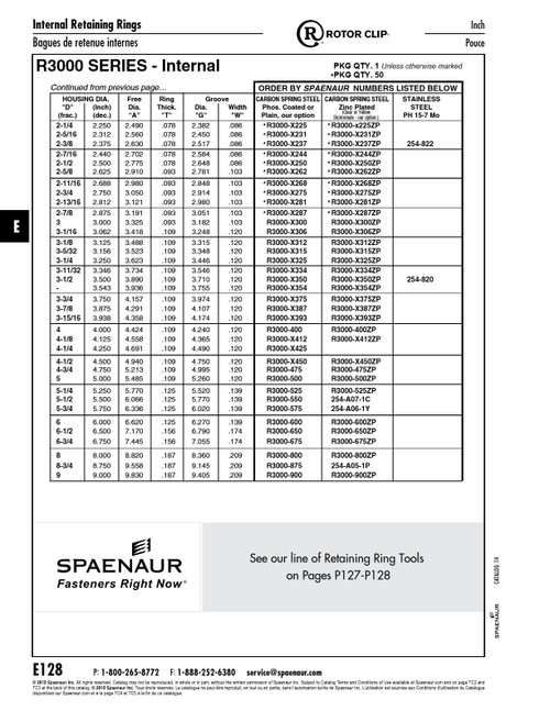 Internal Retaining Ring 3" Housing Dia Spring Steel Zinc Plated   R3000-X300ZP