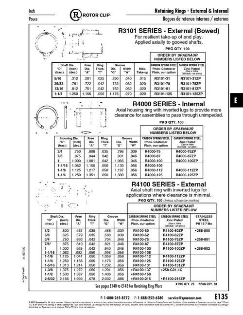 Retaining Ring External 1/2" Shaft Dia X .461" Free Dia High Carbon Spring Steel Plain   R4100-50