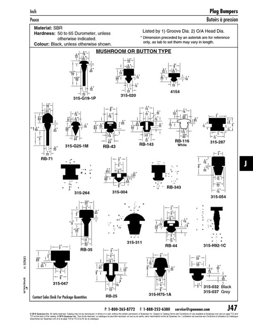 Button Bumper 7/16" Od X 11/32" O/A L 9/32" Gr Sbr Black 50-60 Duro   RB-143