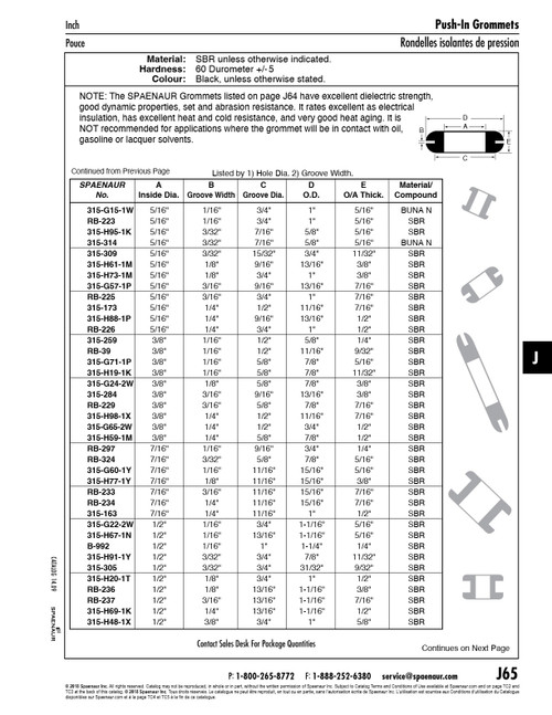 Rubber Grommet (Dimensionally Equiv To An931-B7-11) 15/16"Odx7/16"Idx7/16"Th11/16"Gr Diax3/ Sbr Black 55-65 Duro   RB-233