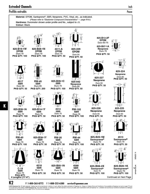Extruded Rubber " U " Channel 25/64" Base X 3/8" O/A Height X 5/16" Inside Height X 17/64" Inside Gap X 1/16" Wall X 100 Ft Sbr 70 +-5 Duro   RW-44