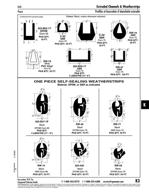One-Piece Self-Sealing Weatherstrip 1/8" To 3/16" Glass Panel Thk X 1/16" Body Panel Thk X 50 Ft Lgth. Epdm Compound Black 65-Duro.   RW-59