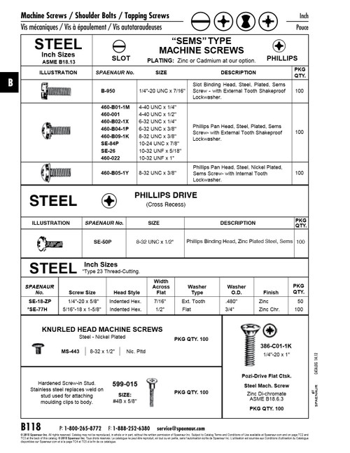 Sems Phillips Pan Head Machine Screw External Tooth Lockwasher #10-24 Unc X 7/8" Lgth Low Carbon Steel Zinc Plated   SE-84P