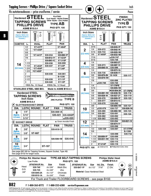 Tapping Screw Pan Phillips Head #14 X 1-1/2" Lg Type Ab Low Carbon Steel Case Hard Zinc Chrom Plated Ansi B18.6.4-1981   ST-33P