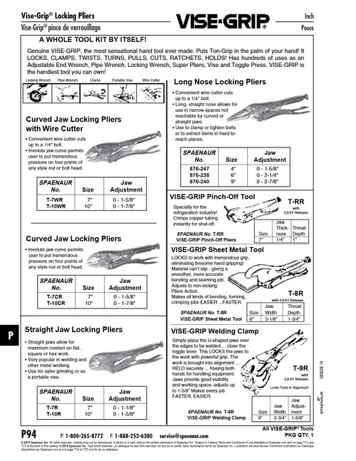 Vise-Grip Locking Pliers Curved Jaw 10" O/A Lgth   T-10CR