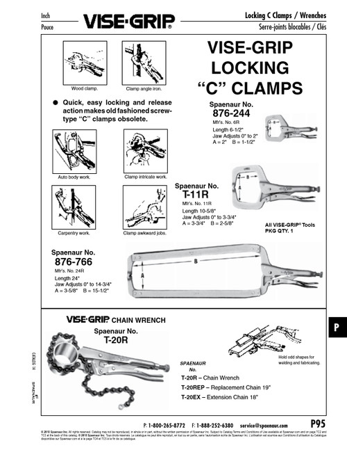 Vise-Grip Locking Clamp With Regular Tips 11" Lg 2-5/8" Throat Depth   T-11R
