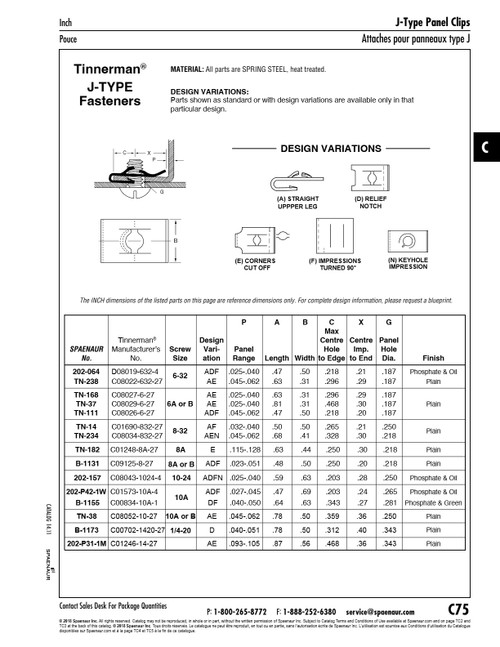 Spring Nut "J" Type For #6A Or B Smspanel Range.045-.062" Spring Steel Heat Treated Plain   TN-111