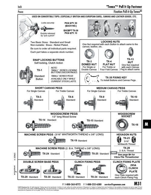 Tenax Short Standard Woodscrew Peg For Single Canvasscrew 1/2" Long Brass Nickel Plated   TX-14