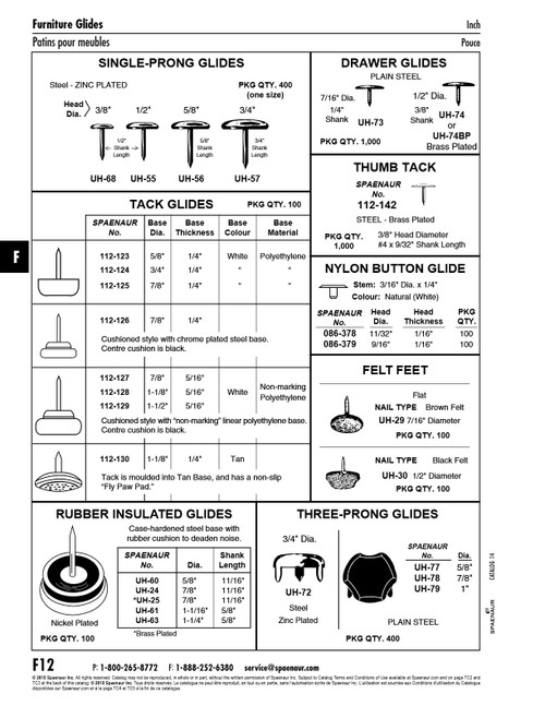 Furniture Glide Single Prong 1/2" Dia X 1/2" Shank Steel Zinc Plated   UH-55