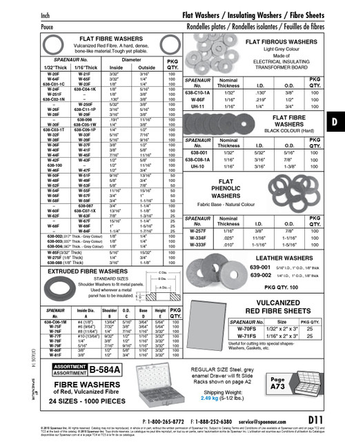 Flat Fibre Washer Round 1/8" Id X 1/4" Od X 1/16" Thk Vulcanized Red Fibre   W-23F