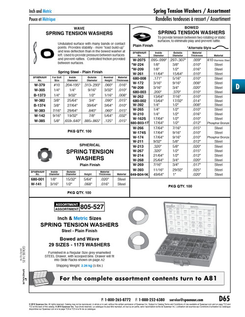 Bowed Spring Tension Washer 1/4"Id X 1/2"Od X .010"Th Spring Steel Heat Treated Plain   W-265