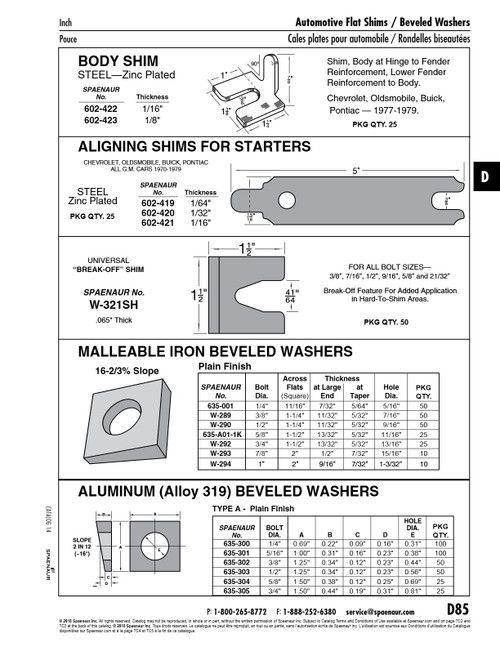 Shim Universal Break-Off 1 1/2"Lg X 1 1/2"W. For Bolt 3/8" To 21/32" .065"Thickness 41/64" Slot Width Low Carbon Steel Zinc Plated   W-321SH