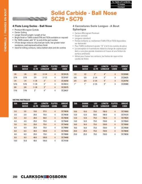 6mm Solid Carbide 4 Flute Long Ball Nose End Mill   SC79060