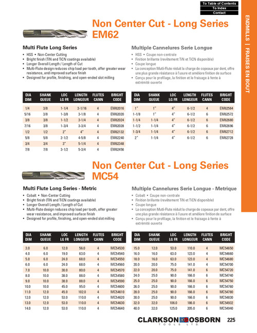 1-1/4" HSS 6 Flute Long End Mill   EM62680