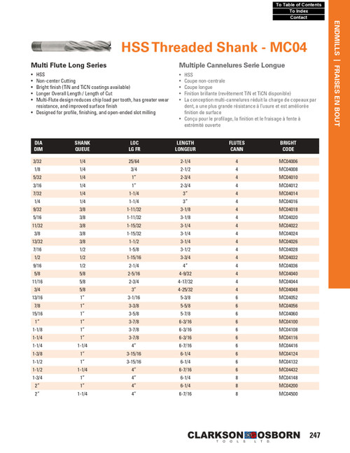 35mm TiCN Coated HSS 6 Flute Long Threaded Shank End Mill   MC04935C