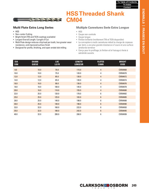 8mm HSS 4 Flute Extra Long Threaded Shank End Mill   CM04968