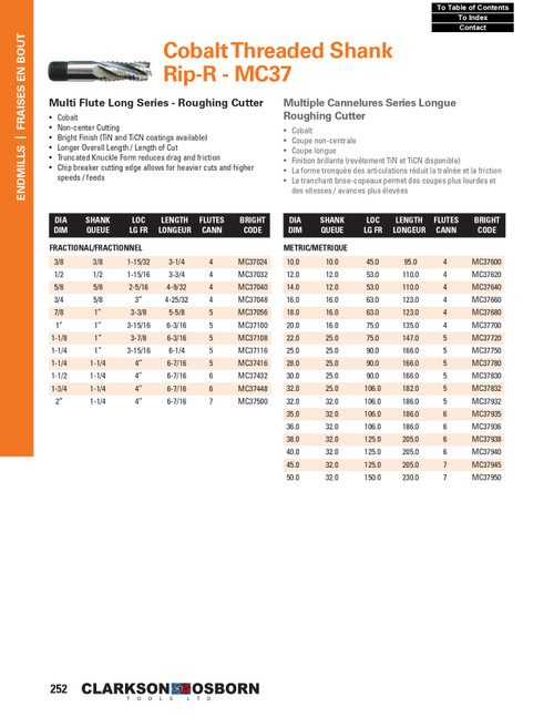 2" Cobalt 7 Flute Long Threaded Shank Roughing End Mill   MC37500
