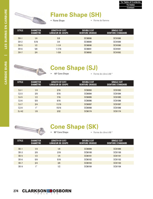 3/8" SK-Type Single Cut Cone Carbide Burr   SC91100