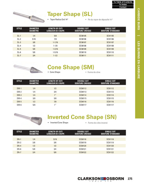 1/4" SN-Type Single Cut Inverted Cone Burr   SC91118