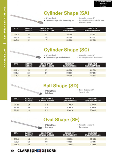 1/2" SC-Type Single Cut Cylindrical Long Shank Carbide Burr   SC91606