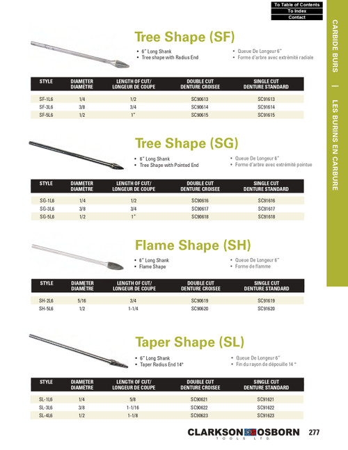 3/8" SF-Type Single Cut Tree Long Shank Carbide Burr   SC91614