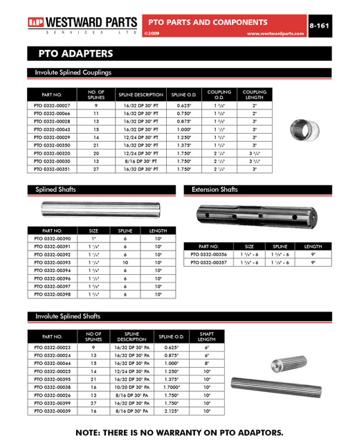 1-3/8"-6 Spline x 9" Male PTO Extension Shaft  PTO0332-00356