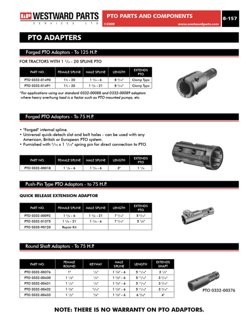 1-3/8"-6 Spline Male x 1-1/2" Round Shaft Female PTO Adapter  PTO0332-00433