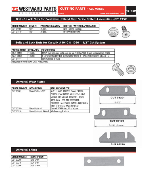25 Pack Countersunk 82º New Holland Overlap Twin Sickle Bolts w/Nuts  CUT01109