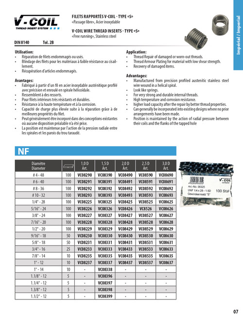 100 Pc. 3/8"-24 x 3.0 D V-Coil® Threaded Inserts   VC08627