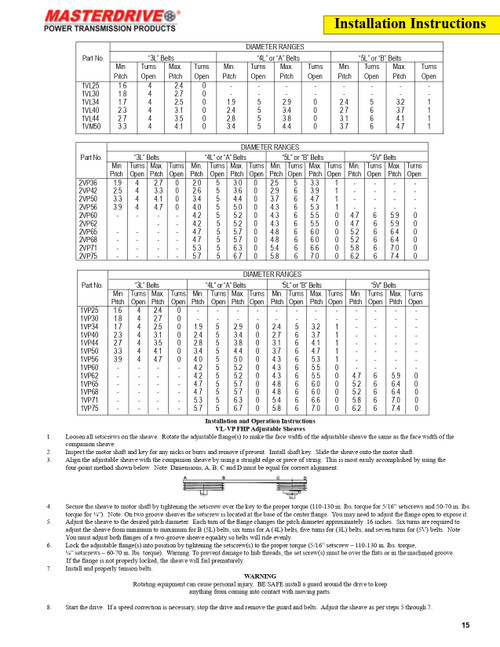 6.50 x 7/8" Shaft B Variable Pitch Adjustable Speed Sheave  2VP65-7/8