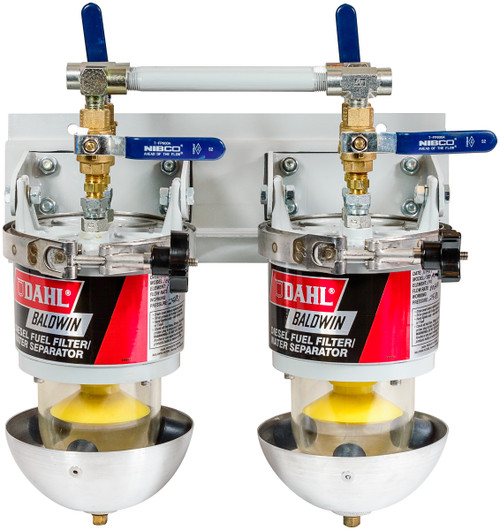 Two Marine Diesel Fuel Filter/Water Separators Manifolded with Shut-Off Valves  100-MMV