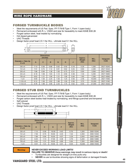 1 x 6" Forged Stub End Turnbuckle   2926 1100C