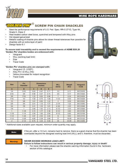 2" Golden Pin® Screw Pin Chain Shackle   3912 0200