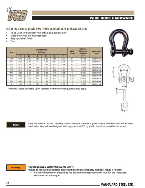 3/4" Stainless Screw Pin Anchor Shackle   3913 0048