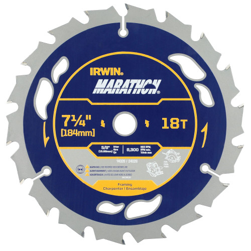 5 Pc. 7-1/4" 18T Marathon® Carbide Circular Saw Blade   14028
