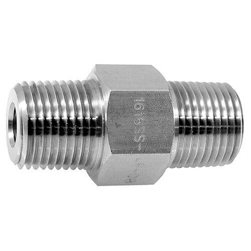 1/2 x 3/8" Stainless Steel Male NPT - Male NPT Hex Water Blast Nipple  1616SS-15K-08-06